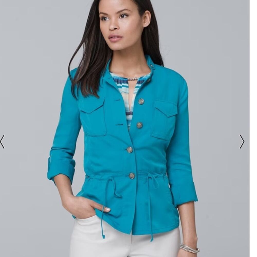 WHBM Petrol Blue Roll-Tab Sleeve Soft Utility Cargo Jacket Size 6